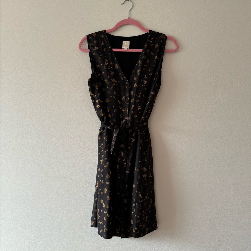Gold Flake Black Silk Dress